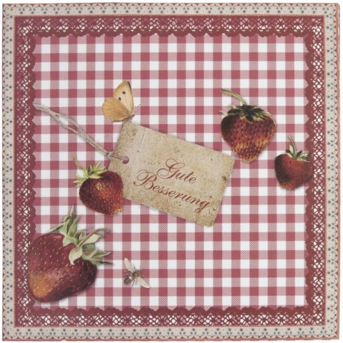 Biglietto di convalescenza fragole 13,5x13,5 cm tedesco