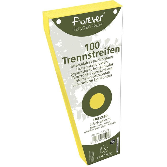 Confezione da 100 strisce separatrici trapezoidali perforate in cartone riciclato 190g Forever, 105x142mm Giallo