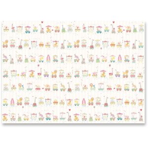 animali treni carta da regalo rosa 50x70 cm
