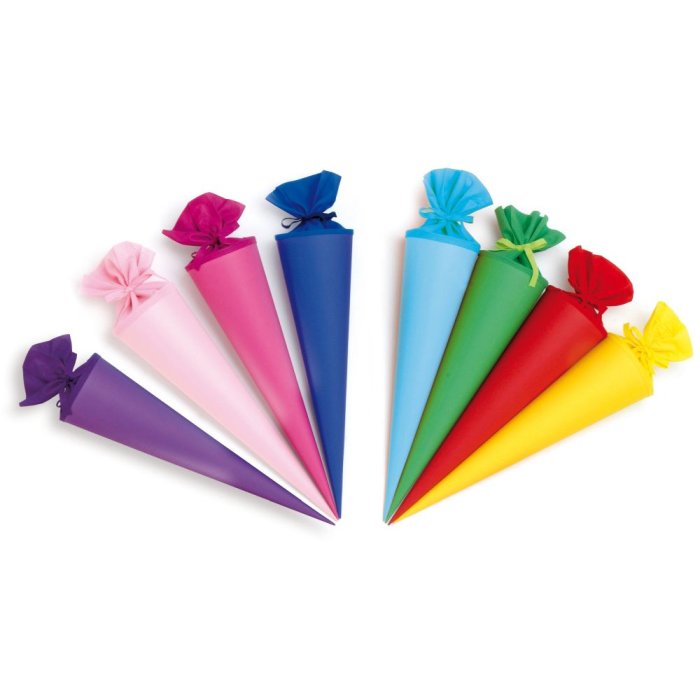 Cono scolastico in cartone colorato 70 cm assortito