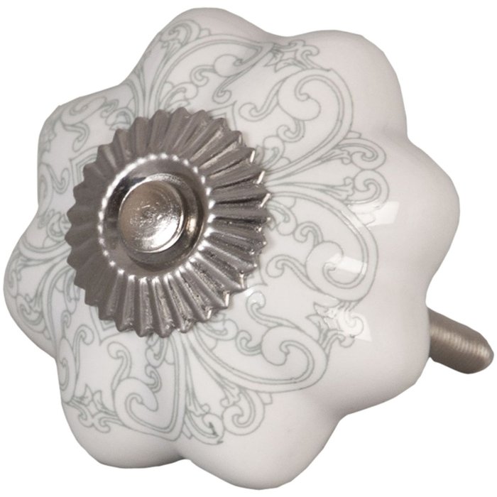 Clayre & Eef 62341 Pomello per porta Ø 4,5 cm in ceramica bianca e grigia