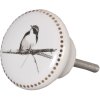 Clayre & Eef 62344 Pomello per porta Ø 4 cm Ceramica bianca grigia Uccelli tondi