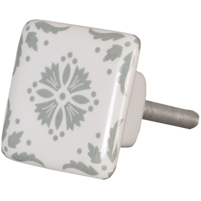 Clayre & Eef 62346 Pomello per porta 3 cm Bianco Grigio Ceramica Quadrato