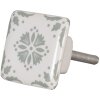 Clayre & Eef 62346 Pomello per porta 3 cm Bianco Grigio Ceramica Quadrato