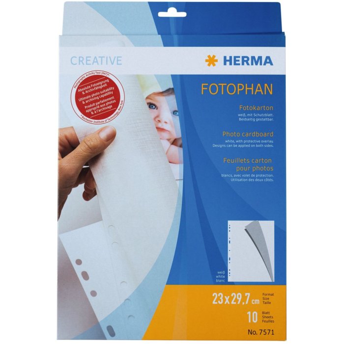 cartone fotografico herma a4 bianco 230x297 con foglio protettivo 10 fogli