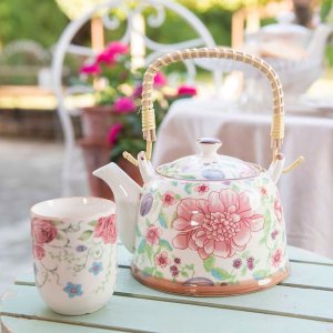 Clayre & Eef 6CETE0028 Teiera con colino 700 ml Fiori multicolore