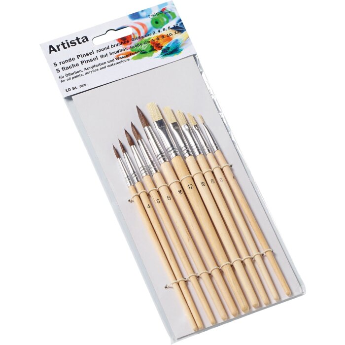 Set di pennelli 10 pezzi - pennelli tondi e pennelli piatti