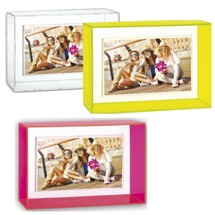 cornice acrilica neon 10x15 cm in giallo, rosa o trasparente