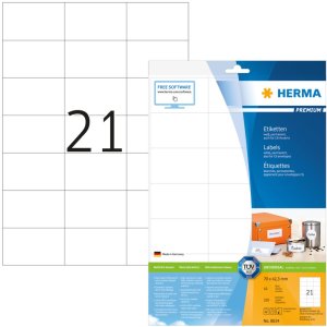 Etichette Premium A4, carta bianca 70x42,3 mm opaca 210 pz.