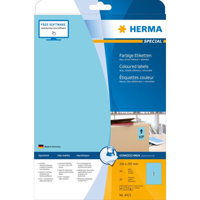 Etichette HERMA A4 blu 210x297 mm carta opaca 20 pezzi
