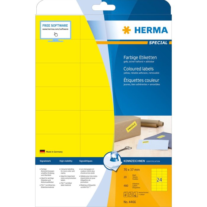 Etichette HERMA A4 giallo 70x37 mm carta opaca 480 pezzi