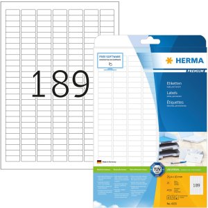 Etichette Premium A4, carta bianca 25,4x10 mm opaca 4725 pz.