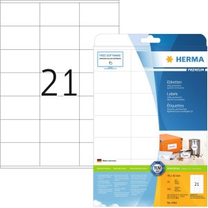 Etichette Premium A4, carta bianca 70x42 mm opaca 525 pz.