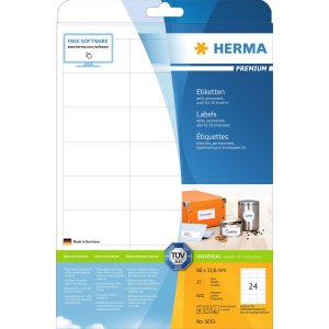 Etichette Premium A4, carta bianca 66x33,8 mm opaca 600 pz.