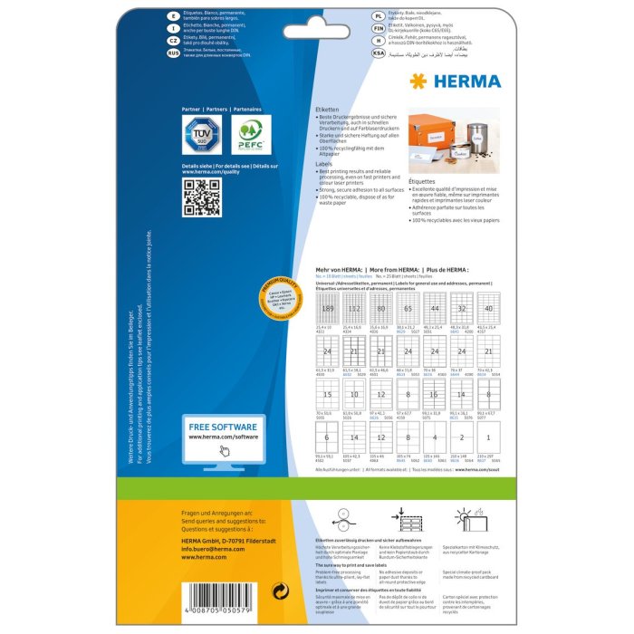 Etichette Premium A4, carta bianca 105x42,3 mm opaca 350 pz.