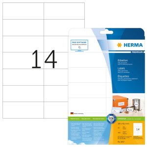 Etichette Premium A4, carta bianca 105x42,3 mm opaca 350 pz.