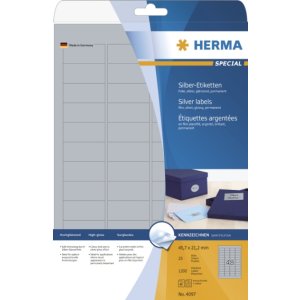 Etichette A4 argento 45,7x21,2 mm foglio lucido 1200 pz.