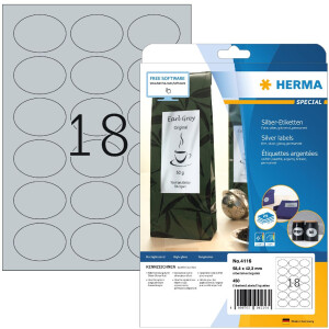 Etichette A4 argento 58,4x42,3 mm ovali in lamina lucida...