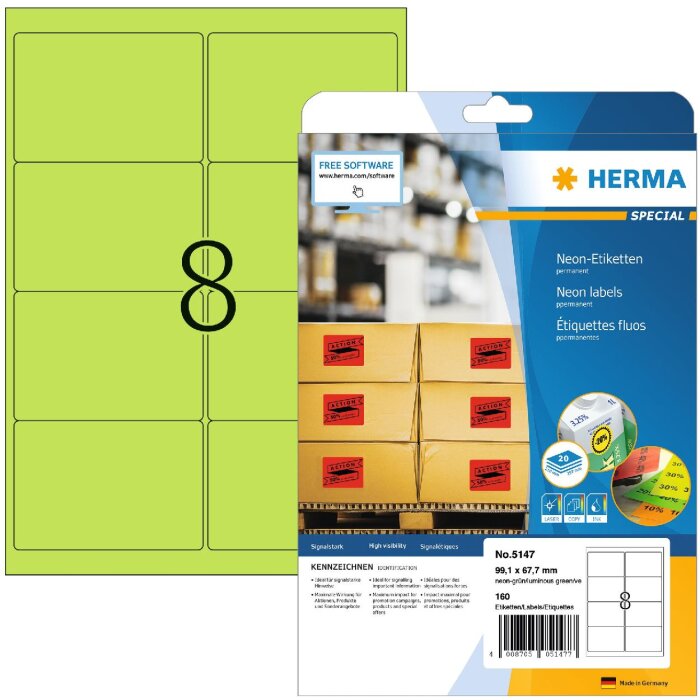 Etichette A4 verde neon 99,1x67,7 mm carta opaca 160 pz.