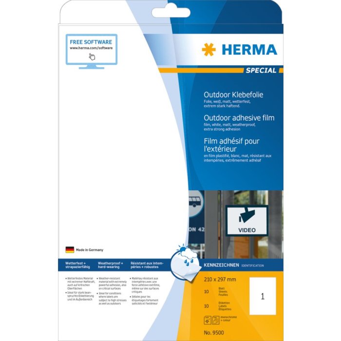 Etichette A4 foglio adesivo esterno bianco 210x297 mm foglio opaco 10 pz.