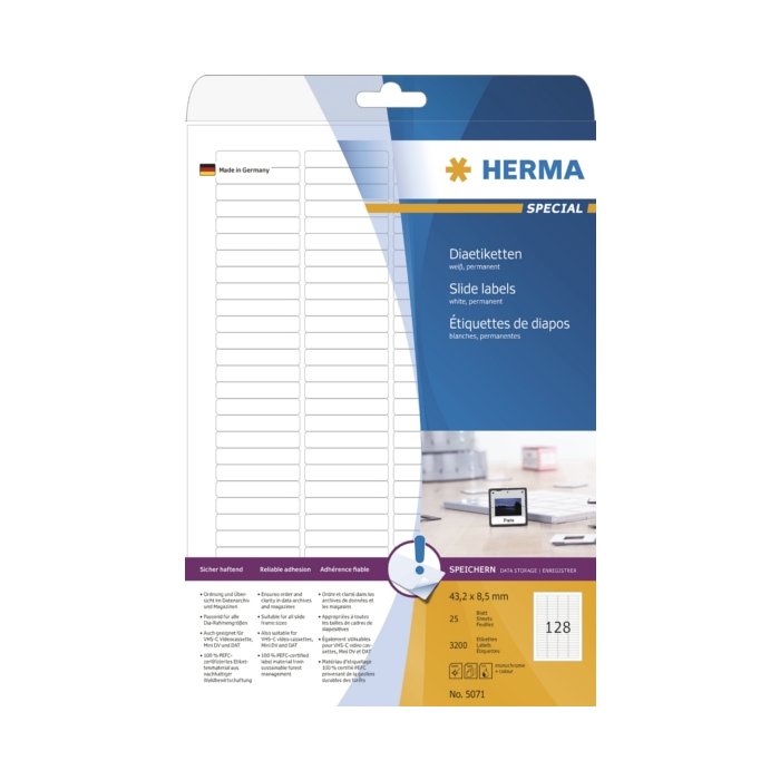 Etichette per diapositive A4 bianco 43,2x8,5 mm carta opaca 3200 pz.