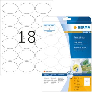 Etichette A4 bianche 63,5x42,3 mm ovali Carta mobile-rimovibile opaca 450 pz.
