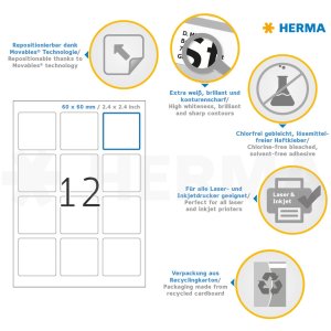 Etichette A4 bianche 60x60 mm quadrate Carta mobile-rimovibile opaca 300 pz.