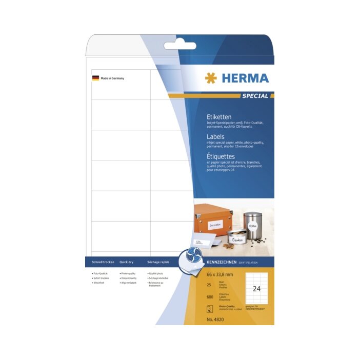Etichette Inkjet A4 bianco 66x33,8 mm carta opaca 600 pz.