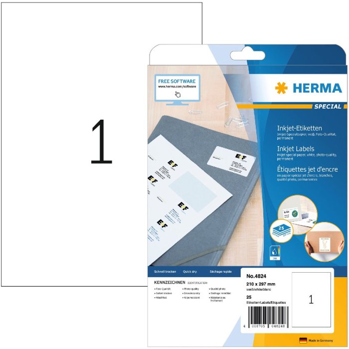 Etichette HERMA inkjet A4 bianco 210x297 mm carta opaca 25 pz.