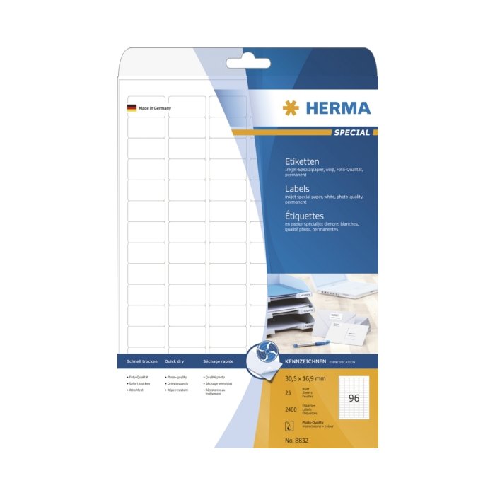 Etichette Inkjet A4 bianco 30,5x16,9 mm carta opaca 2400 pz.