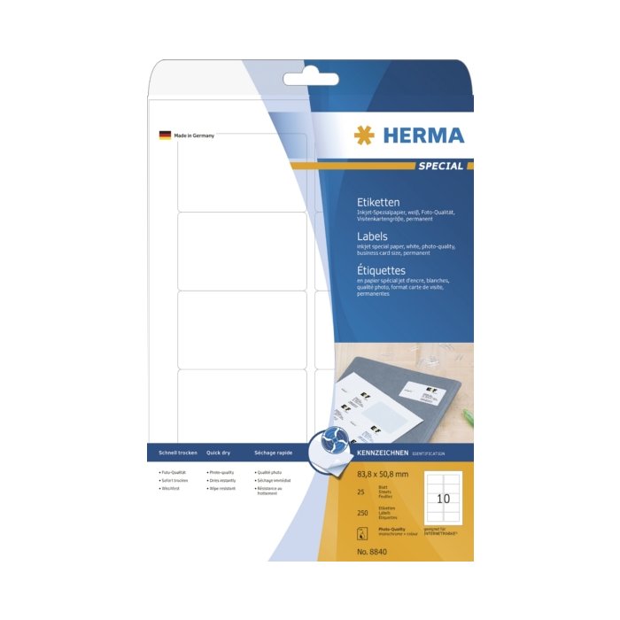 Etichette Inkjet A4 bianco 83,8x50,8 mm carta opaca 250 pz.