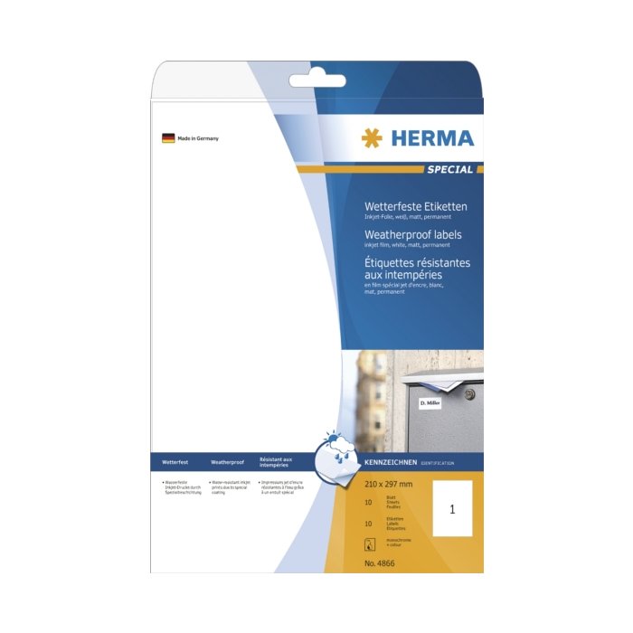 Etichette Inkjet A4 bianche 210x297 mm resistenti alle intemperie foglio opaco 10 pz.