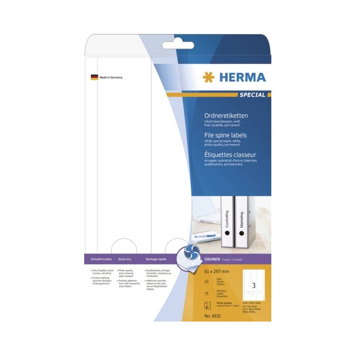Etichette per cartelle Inkjet A4 bianco 61x297 mm carta opaca 75 pz.