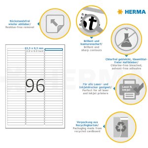 Etichette A4 bianche 63,5x8,5 mm Carta mobile-rimovibile opaca 2400 pz.