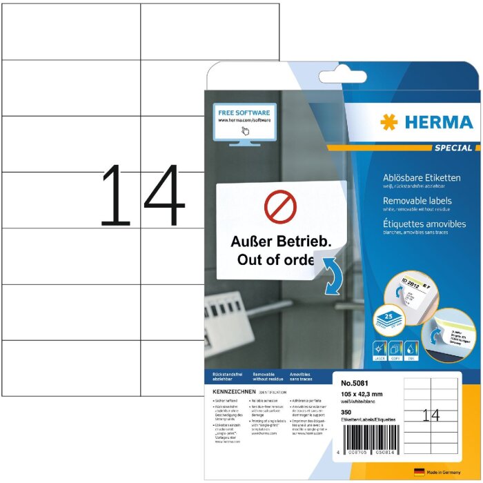 Etichette A4 bianche 105x42,3 mm Carta mobile-rimovibile opaca 350 pz.