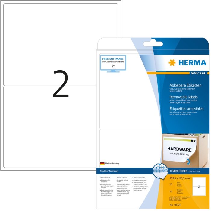 Etichette A4 bianche 199,6x143,5 mm Carta mobile-rimovibile opaca 50 pz.