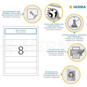 Etichette per cartelle A4 bianco 192x34 mm Carta mobile-rimovibile opaca 200 pz.