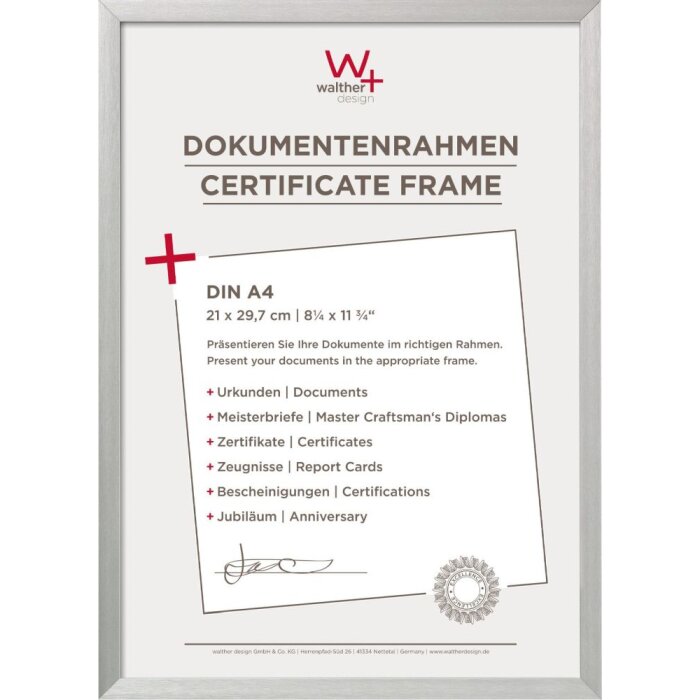 Walther DIN A4 cornice in alluminio Sedia argento 21x29,7 cm cornice per certificati