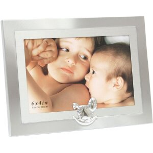 Portafoto in alluminio Manasa con cavallo a dondolo 10x15 cm