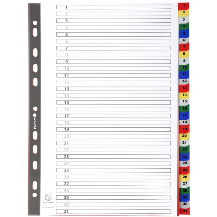 Registro in PP colorato con numeri stampati 31 pezzi