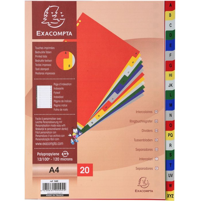 Registro colorato in PP con stampa alfabetica