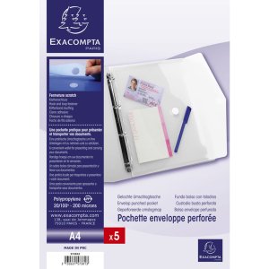 5 tasche portadepliant perforate in pp con chiusura a velcro - a4