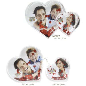 Doppio cuore fotografico in acrilico con cuori rossi...