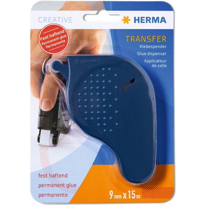 Dispenser adesivo HERMA transfer, saldamente adesivo blu, 15m