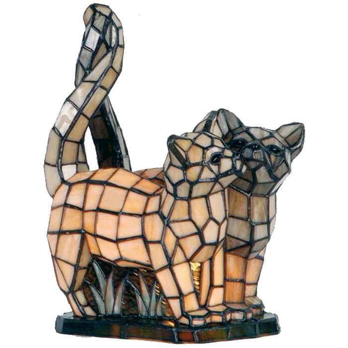 Lampada da tavolo Tiffany Cat 27x18x35 cm marrone