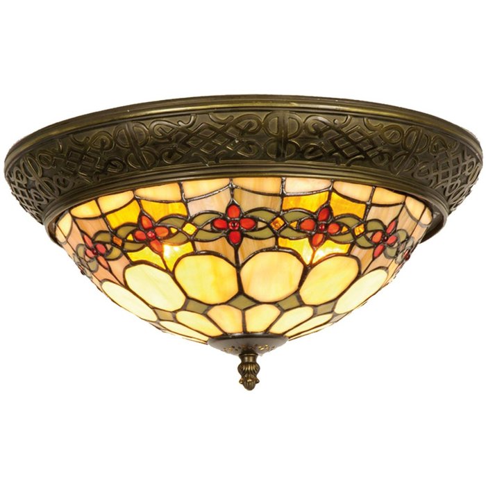 LumiLamp 5LL-5355 Lampada da soffitto Tiffany Ø 38x19 cm Beige Rosso Vetro Rosa Triangolo