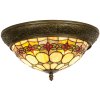 LumiLamp 5LL-5355 Lampada da soffitto Tiffany Ø 38x19 cm Beige Rosso Vetro Rosa Triangolo