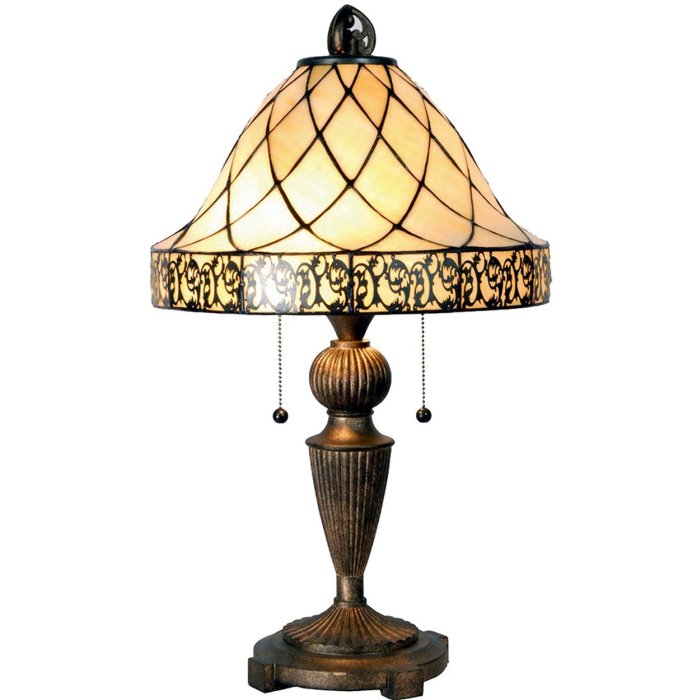 LumiLamp 5LL-5408 Lampada da tavolo Tiffany Ø 36x62 cm Triangolo di vetro marrone beige
