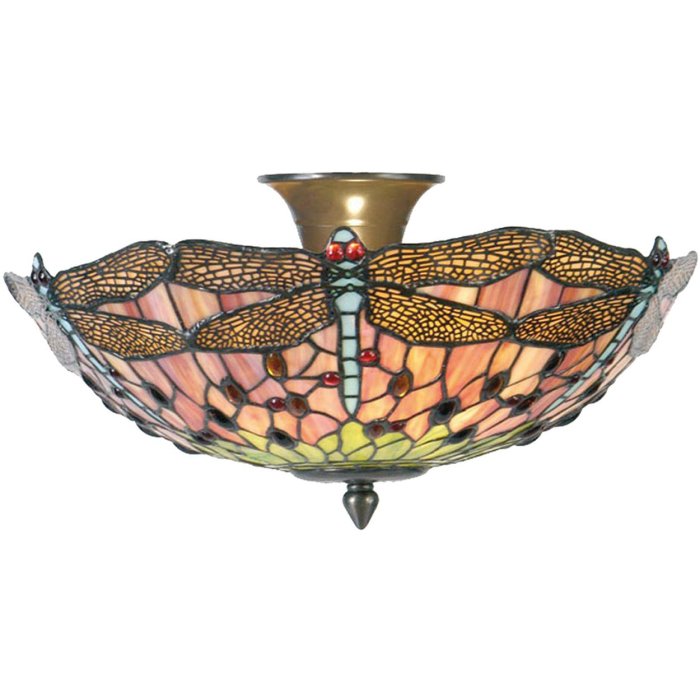 LumiLamp 5LL-5415 Lampada da soffitto Tiffany Ø 40x23 cm Rosa Metallo Vetro Libellula