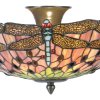 LumiLamp 5LL-5415 Lampada da soffitto Tiffany Ø 40x23 cm Rosa Metallo Vetro Libellula